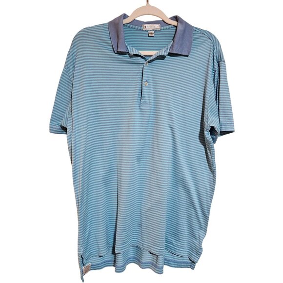 Peter Millar Blue & Green Striped Cotton Polo Shirt S - Picture 1 of 11